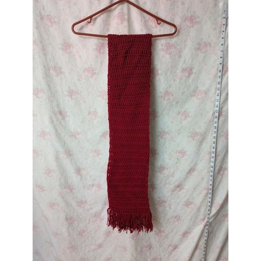 Handmade Red Crochet Fringe Scarf Coquette Goblincore Winter Muffler